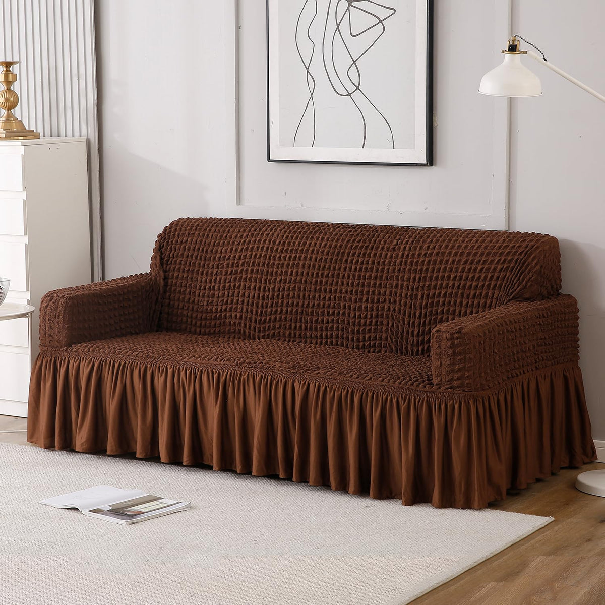 Dark Brown 3 seater stretchable Turkish Bubble Frilled beautiful sofa covers