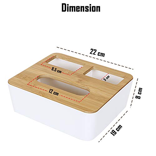 Buy White Tissue Box with Bamboo Lid & 3 Compartments | Hokipo