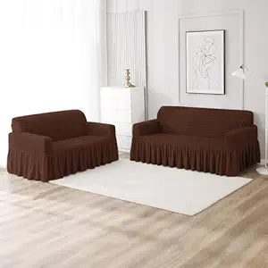 Dark Brown Elastic stretchable Turkish Bubble frill sofa cover for 3 seater and 2 seater sofa set