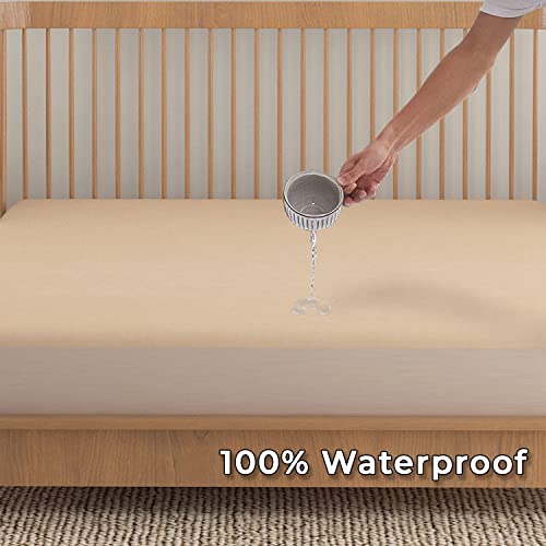 Terry Cotton Elastic Fitted Waterproof Mattress Protector, Beige