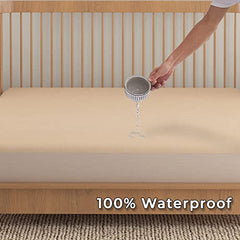 Terry Cotton Elastic Fitted Waterproof Mattress Protector, Beige