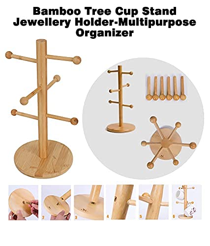 Wood Eco-Friendly Bamboo Mug Holder Stand For Kitchen Counter Dining Table Mug Organizer, 35 X 16.5 cm