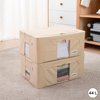 Wardrobe Organizer Underbed Storage Zippered Cloth Box, 24 ltr / 44 ltr / 66 ltr / 88 ltr, Beige