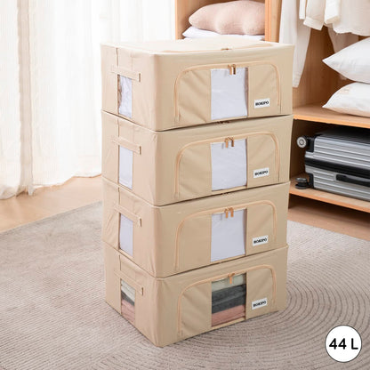 Wardrobe Organizer Underbed Storage Zippered Cloth Box, 24 ltr / 44 ltr / 66 ltr / 88 ltr, Beige