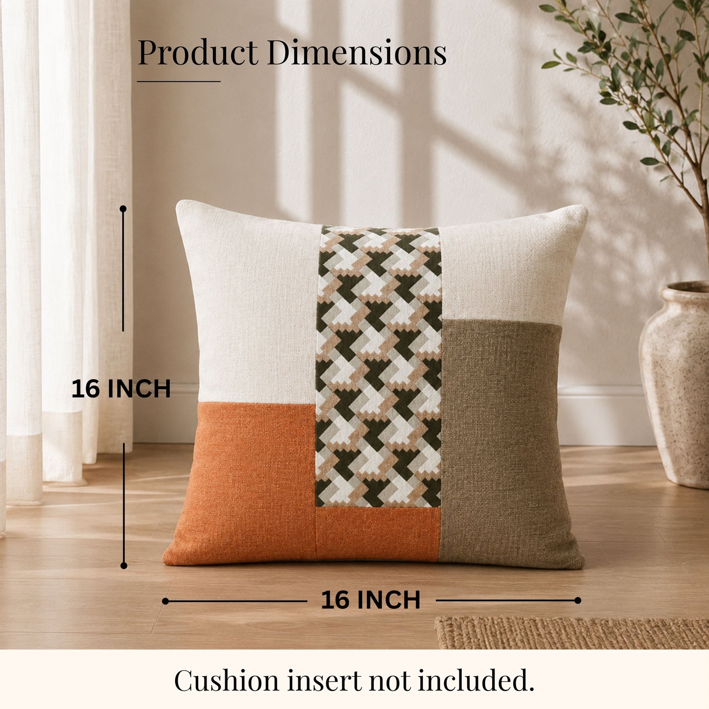 HOKIPO Color Block Geometric Cushion Cover | 16x16 Inch | Modern Throw Pillow Cover, Ochre & Beige
