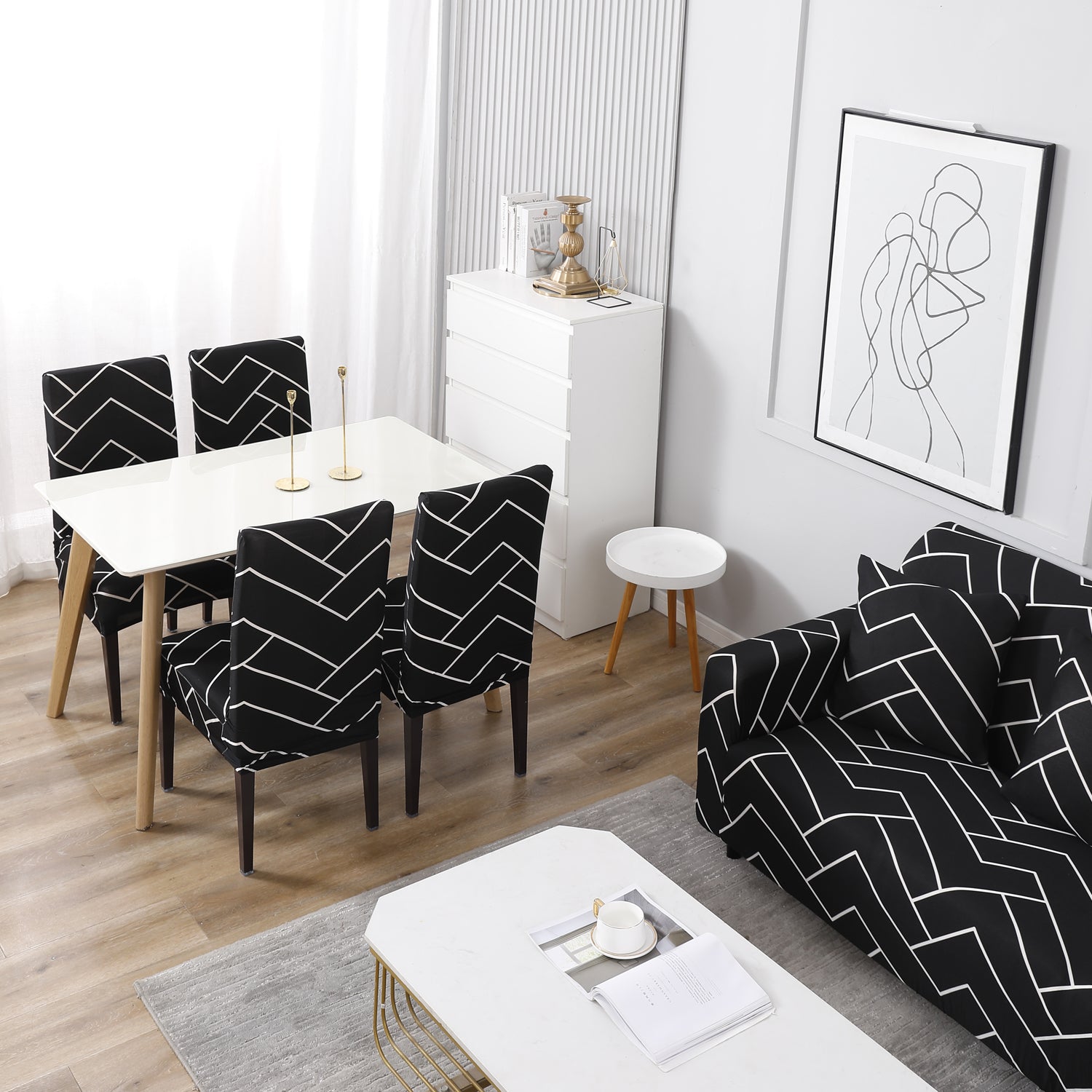 Buy Black Chevron Print Matching elastic covers for chairs and sofas
