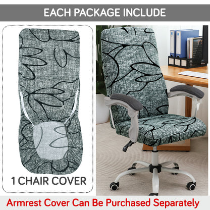 Printed Office Chair Cover for Executive Chair (High-Back) – 140 GSM Stretchable Fabric – Washable & Anti-Slip – Fits Big & Tall Office Chairs, Intense Grey Abstract Floral