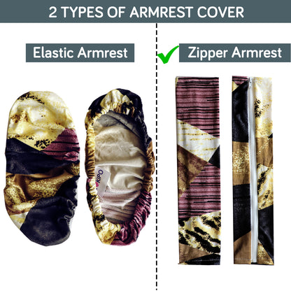 140gsm Printed Armrest Covers for Office Chair (Zipper Style), 1 Pair, Wine Abstract Geometry