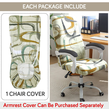 Printed Office Chair Cover for Executive Chair (High-Back) – 140 GSM Stretchable Fabric – Washable & Anti-Slip – Fits Big & Tall Office Chairs, Parchement Beige Abstract Art