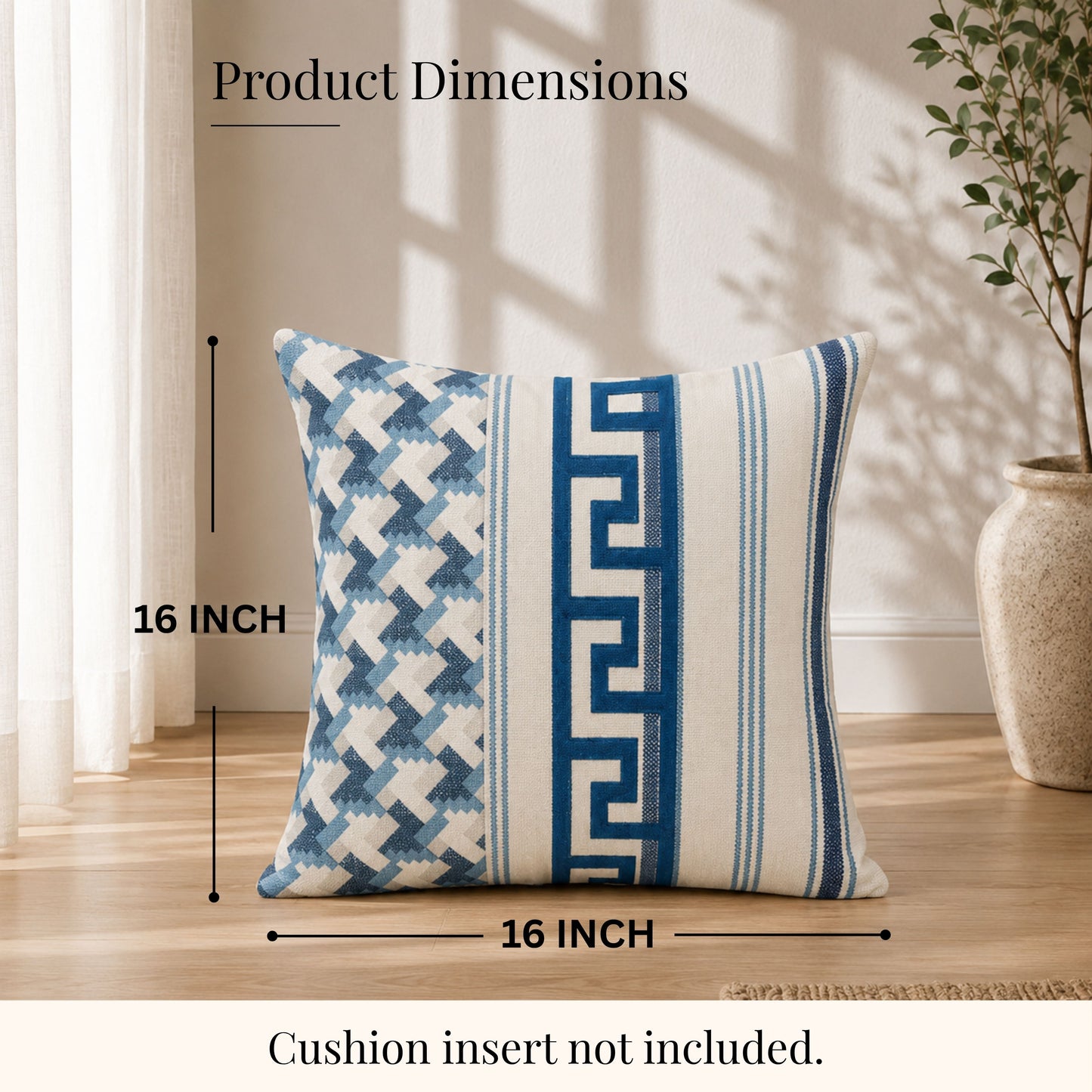 HOKIPO Modern Pattern Cushion Cover | 16x16 Inch | Modern Throw Pillow Cover, Blue & Ivory