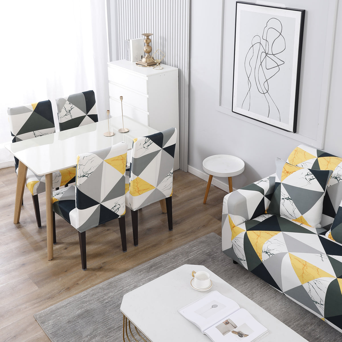 Buy Geometric Multi Print Matching elastic covers for chairs and sofas