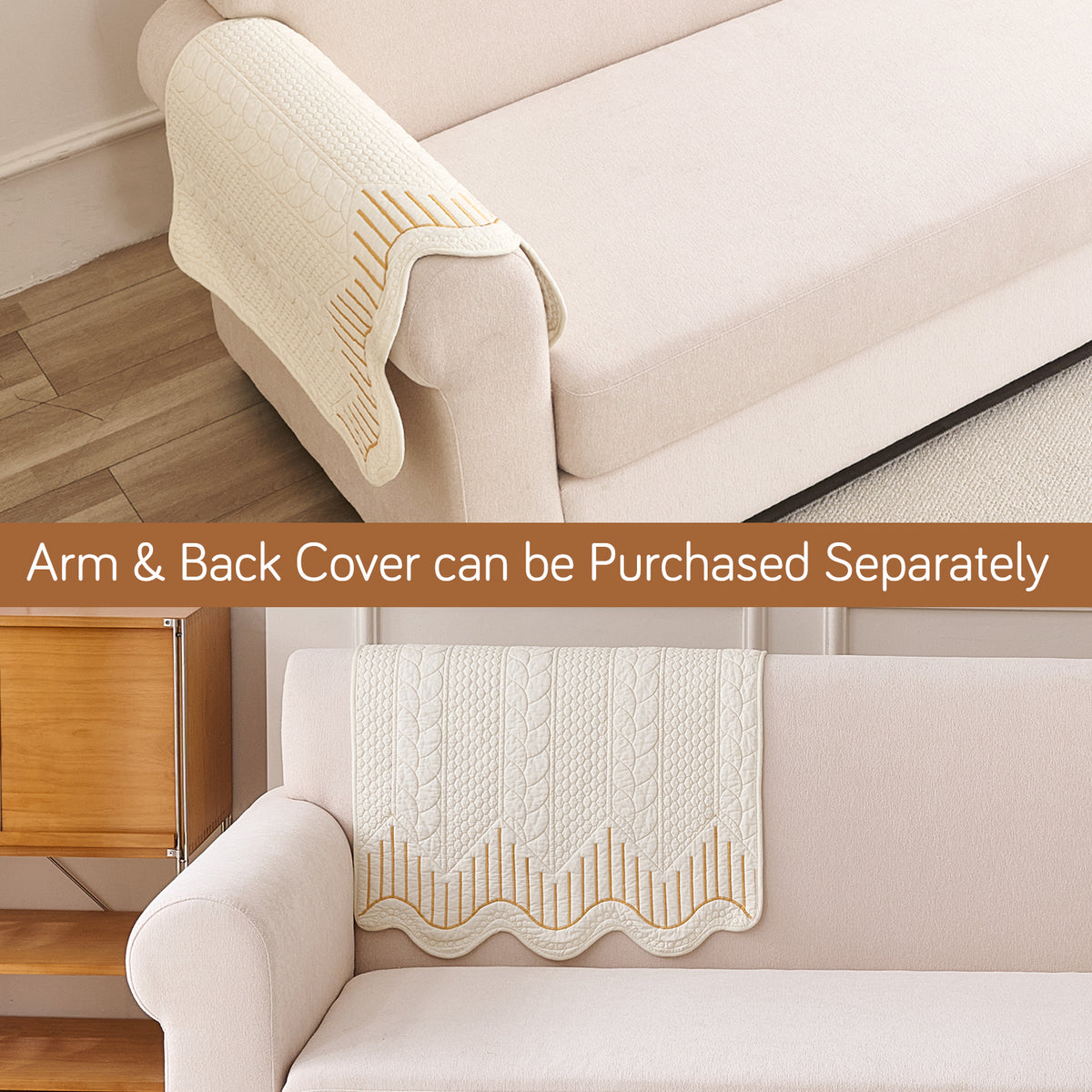 Cotton Reverie with a Curved Wavy Edge Sofa Mat, Golden Cream Bloom