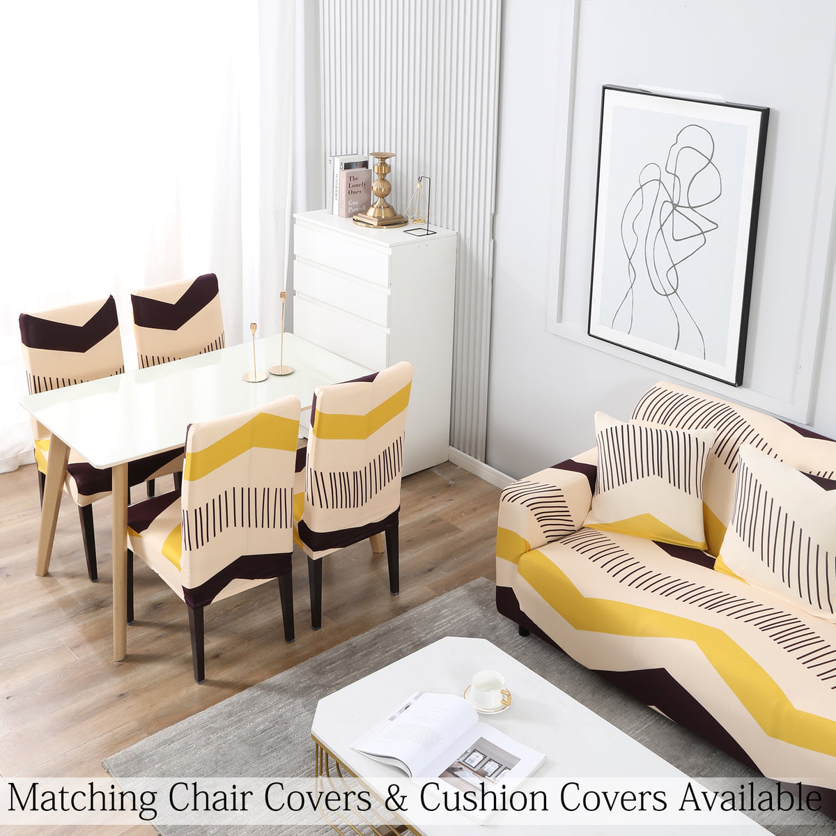 Buy Beige Brown Chevron Print Matching elastic covers for chairs and sofas