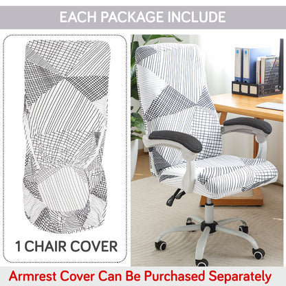 Printed Office Chair Cover for Executive Chair (High-Back) – 140 GSM Stretchable Fabric – Washable & Anti-Slip – Fits Big & Tall Office Chairs, Snow White Black Geometry