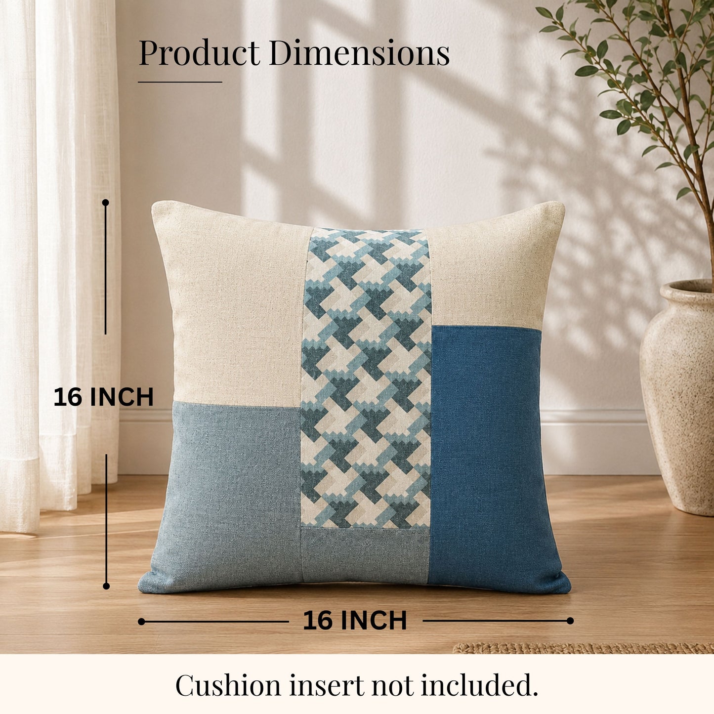 HOKIPO Color Block Geometric Cushion Cover | 16x16 Inch | Modern Throw Pillow Cover, Blue and Ivory