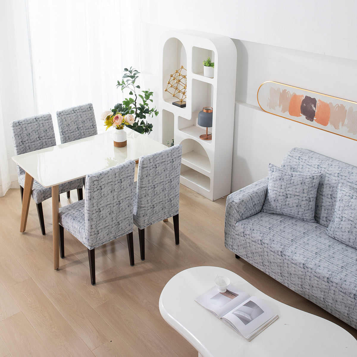 Buy Abstract Grey Lines Printed Matching elastic covers for chairs and sofas