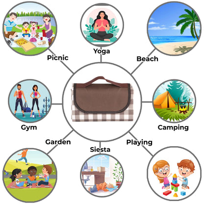 HOKIPO Foldable Waterproof and Sandproof Picnic Mat Blanket, Checks Brown