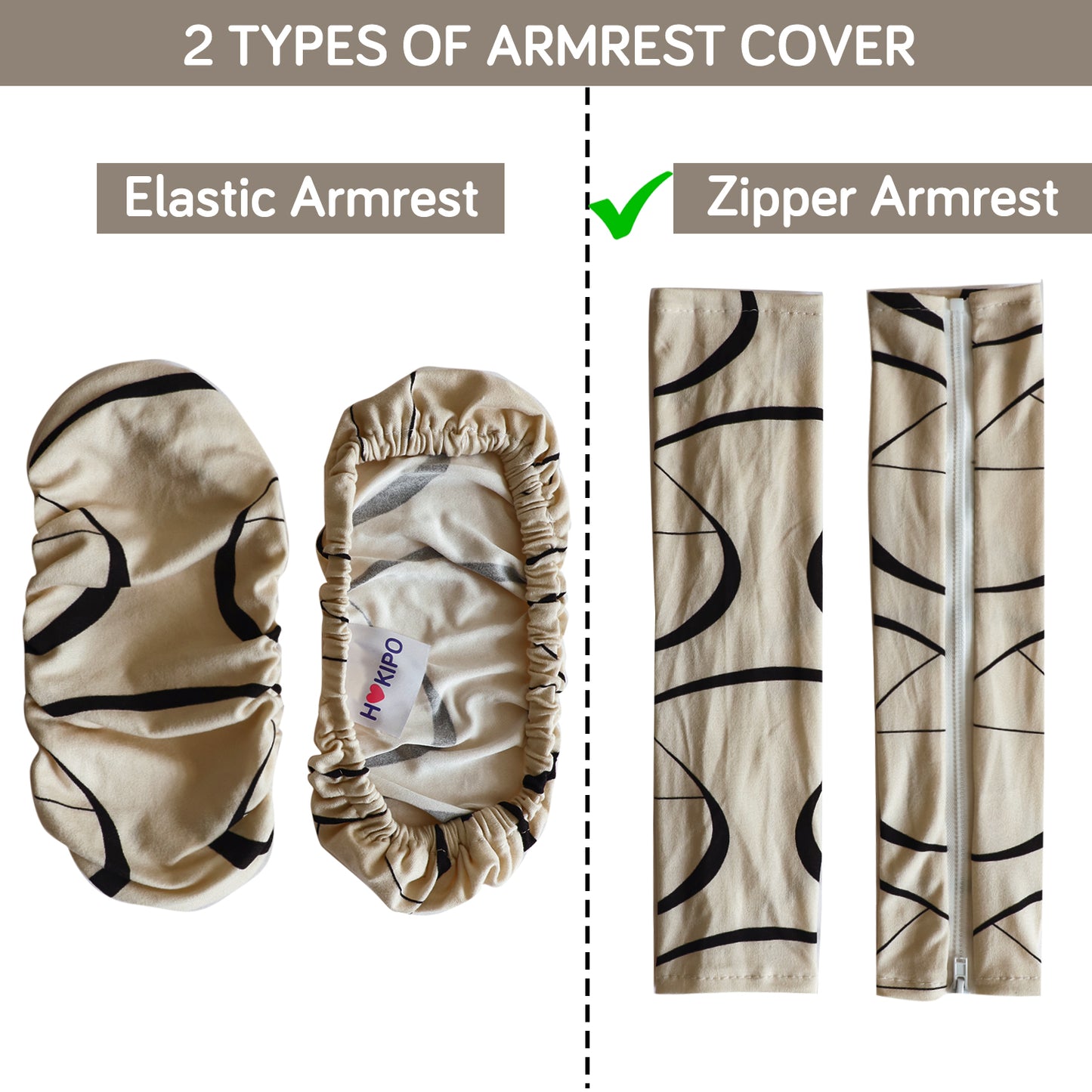 140gsm Printed Armrest Covers for Office Chair (Zipper Style), 1 Pair, Natural Beige Abstract Art
