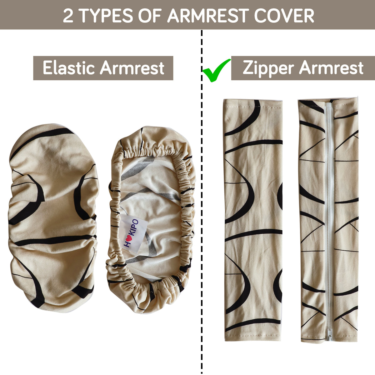 140gsm Printed Armrest Covers for Office Chair (Zipper Style), 1 Pair, Natural Beige Abstract Art