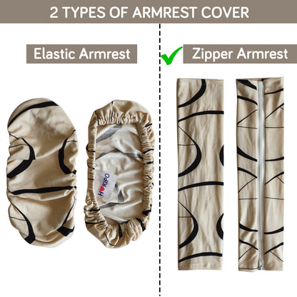 140gsm Printed Armrest Covers for Office Chair (Zipper Style), 1 Pair, Natural Beige Abstract Art