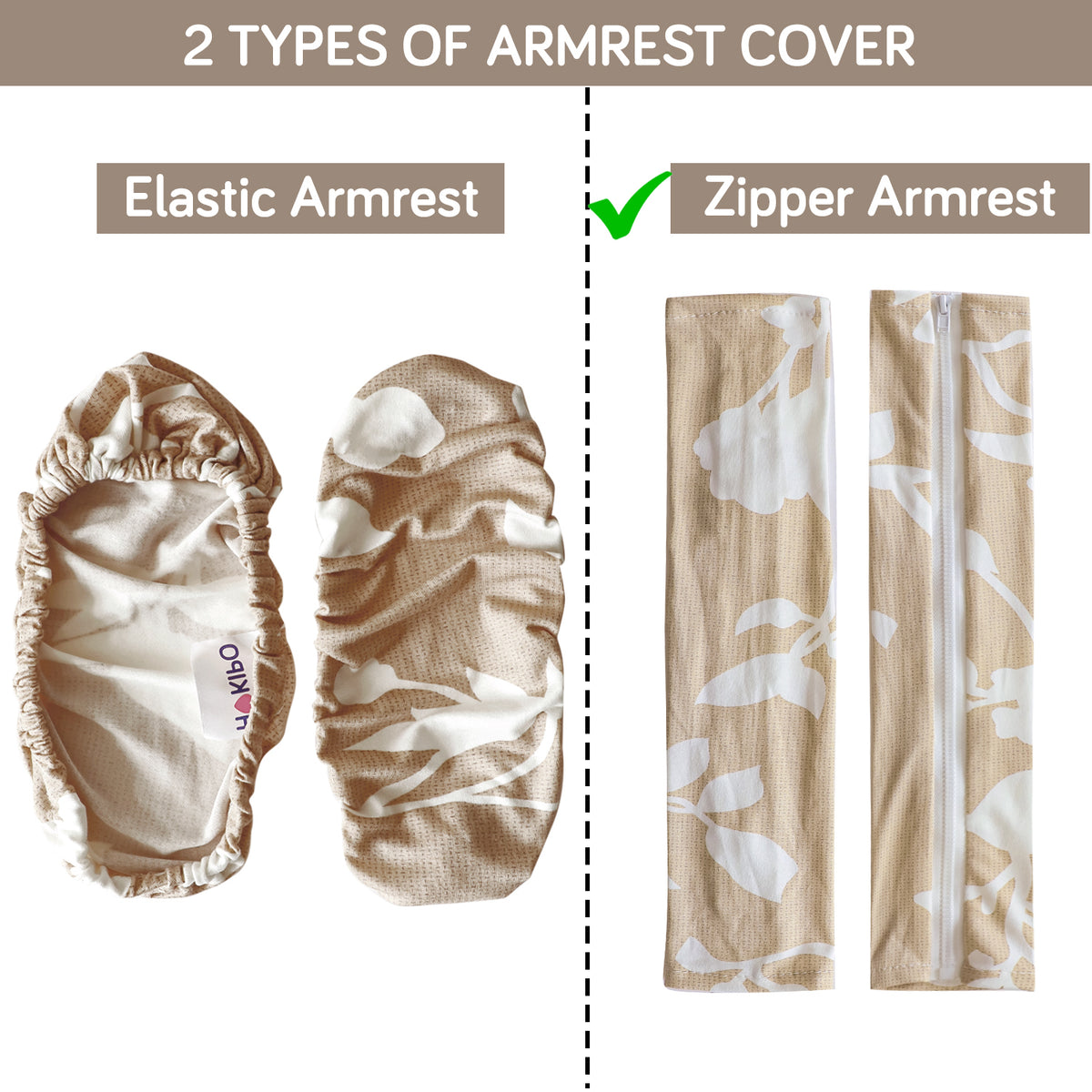 140gsm Printed Armrest Covers for Office Chair (Zipper Style), 1 Pair, Buff Brown Sillehoute Floral