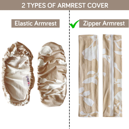140gsm Printed Armrest Covers for Office Chair (Zipper Style), 1 Pair, Buff Brown Sillehoute Floral