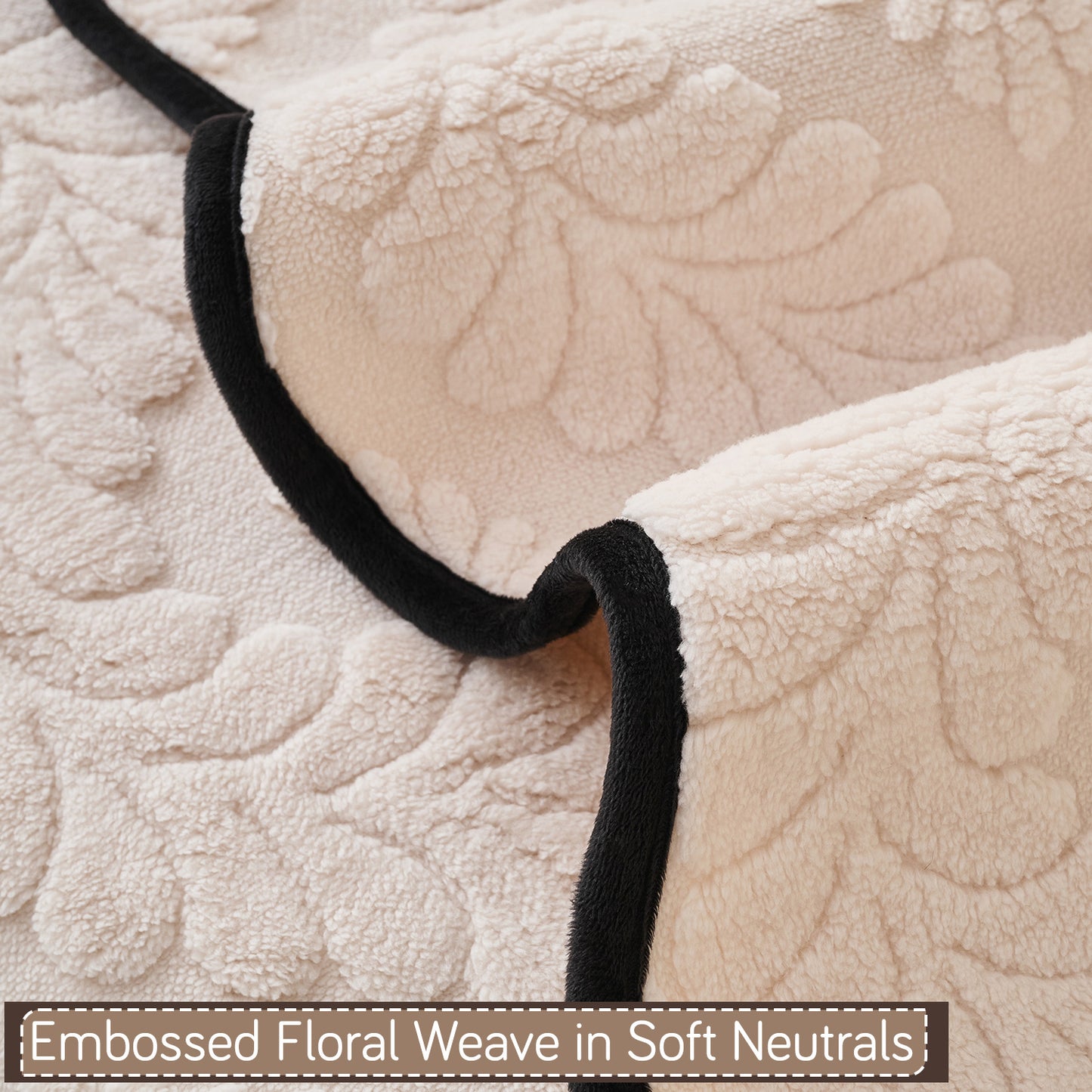 Embossed Floral Jacquard Anti-Slip Sofa Cover Mat, 'Wavy Petal Crest Series' Light Cream