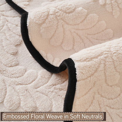 Embossed Floral Jacquard Anti-Slip Sofa Cover Mat, 'Wavy Petal Crest Series' Light Cream