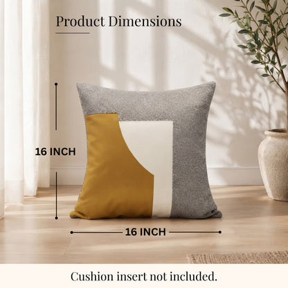 HOKIPO Faux Leather Color Block Cushion Cover | 16x16 Inch | Modern Throw Pillow Cover, Mustard & Grey