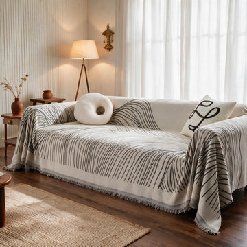 Midnight Black Printed Chenille Sofa Throw | All-Season & Anti-Slip Cover