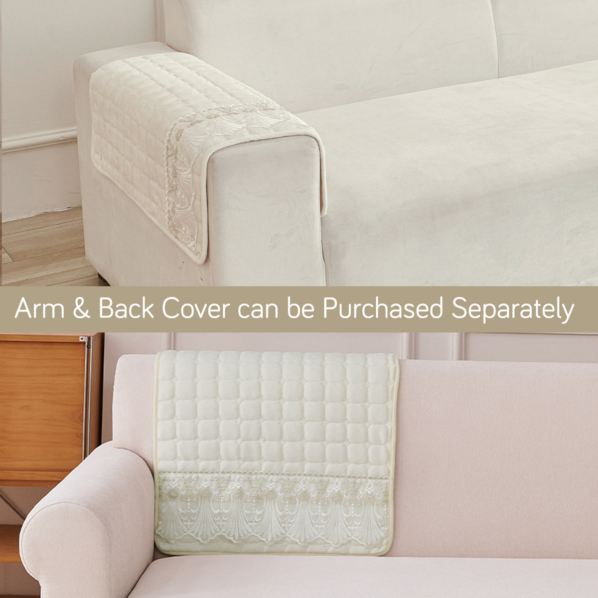 BelleLace Series Premium Imperial Milk Velvet Sofa Cover Mat with Lace Design -  Pearl White