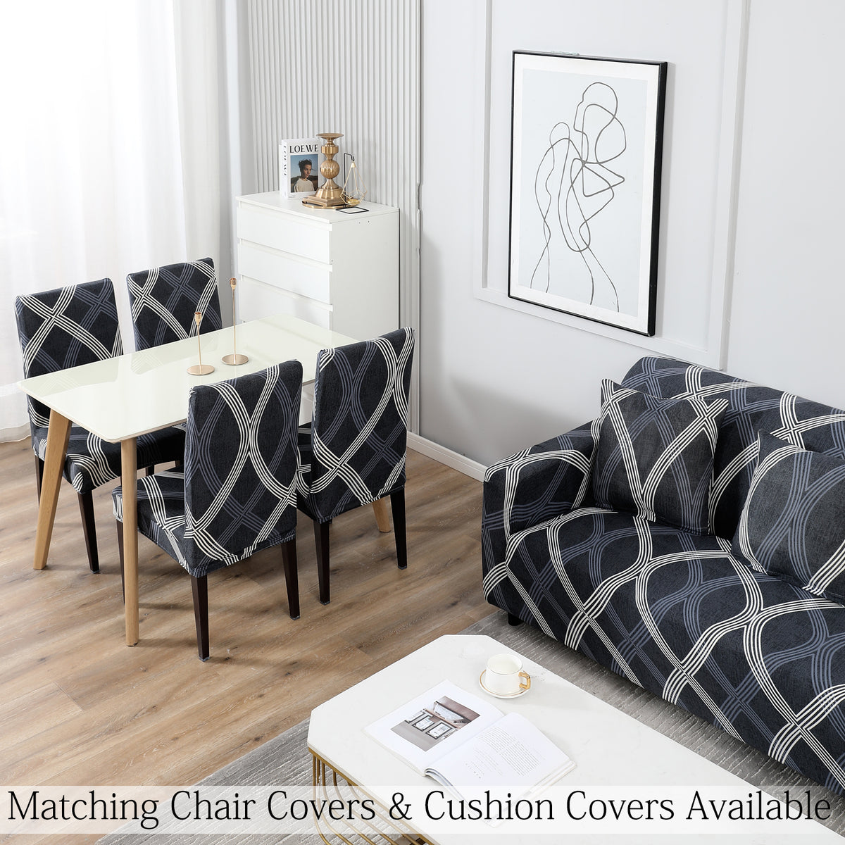 Buy Shadow Grey Printed Matching stretchable covers for chairs and sofas