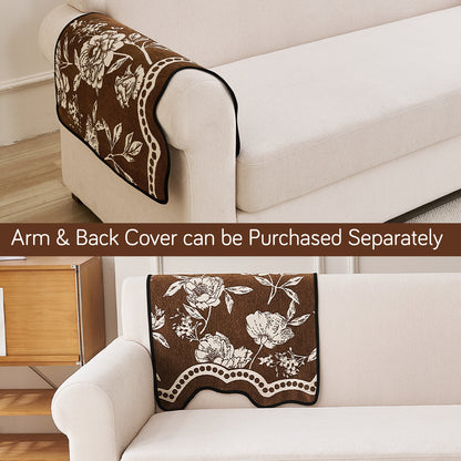 Chenille Sofa Cover Mat with Curvy Edges, 'Retro Curves Series' Sofa Mat, Walnut Brown