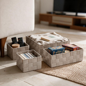 Nylon Storage Basket Desk Organizer, Beige