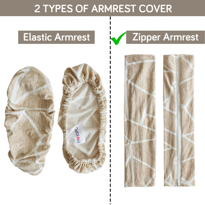 140gsm Printed Armrest Covers for Office Chair (Zipper Style), 1 Pair, Beige Abstract Geometry