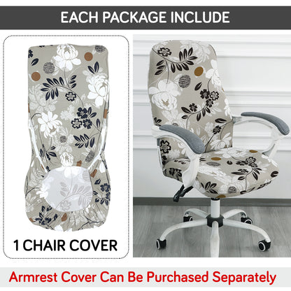 Printed Office Chair Cover for Desk Chair (Mid-Back) – 140 GSM Stretch Fabric – Washable, Durable & Anti-Slip – Fits Mid-Back Office Chairs, Feather Brown Floral - Medium