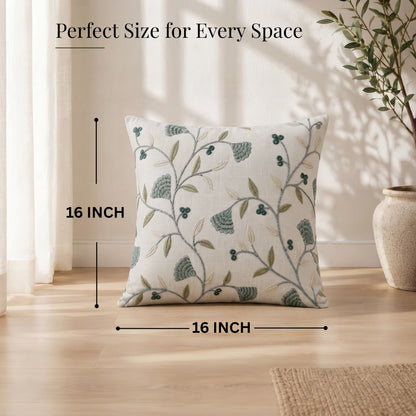 HOKIPO Botanical Embroidered Cushion Cover 16x16 in, Teal