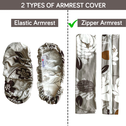 140gsm Printed Armrest Covers for Office Chair (Zipper Style), 1 Pair, Feather Brown Floral