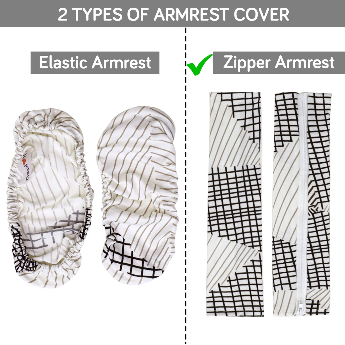 140gsm Printed Armrest Covers for Office Chair (Zipper Style), 1 Pair, Snow White Black Geometry