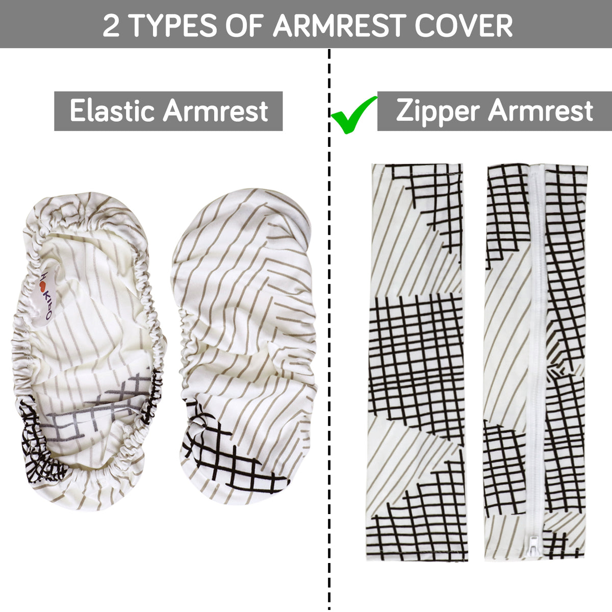 140gsm Printed Armrest Covers for Office Chair (Zipper Style), 1 Pair, Snow White Black Geometry