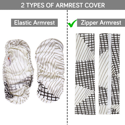 140gsm Printed Armrest Covers for Office Chair (Zipper Style), 1 Pair, Snow White Black Geometry