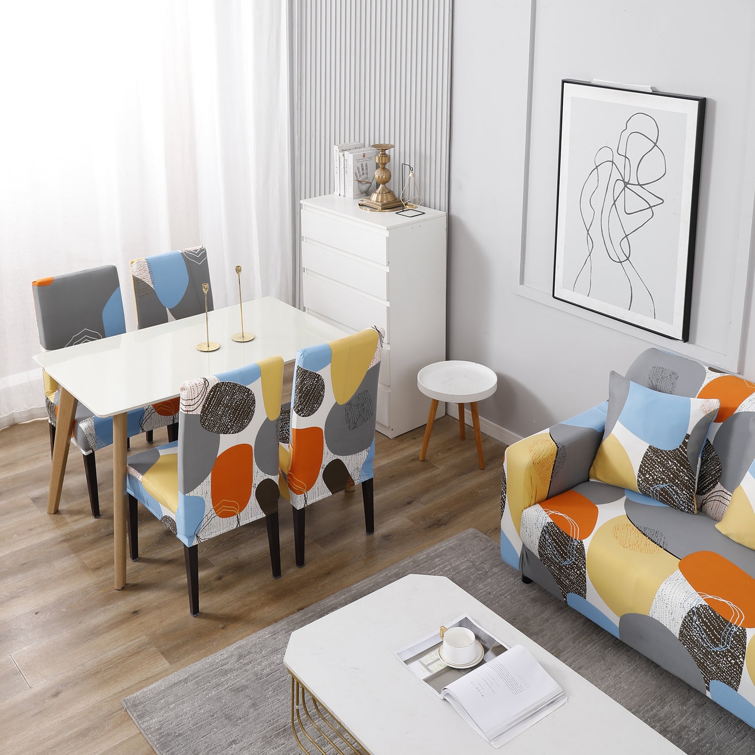 Buy Multicolor Pebbles Print Matching elastic covers for chairs and sofas