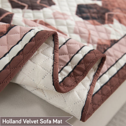 LiefNest Printed Holland Velvet Sofa Mat with Foam Filling - Geometric Hexagon Cider Red for 1/2/3 Seater & Armrest