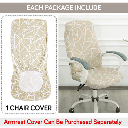 Printed Office Chair Cover for Desk Chair (Mid-Back) – 140 GSM Stretch Fabric – Washable, Durable & Anti-Slip – Fits Mid-Back Office Chairs, Beige Abstract Geometry - Medium