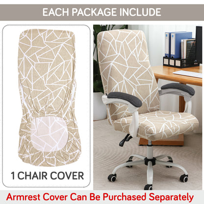 Printed Office Chair Cover for Executive Chair (High-Back) – 140 GSM Stretchable Fabric – Washable & Anti-Slip – Fits Big & Tall Office Chairs, Beige Abstract Geometry