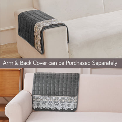 BelleLace Series Imperial Milk Velvet Sofa Cover Mat with Lace Design - Porpoise Grey
