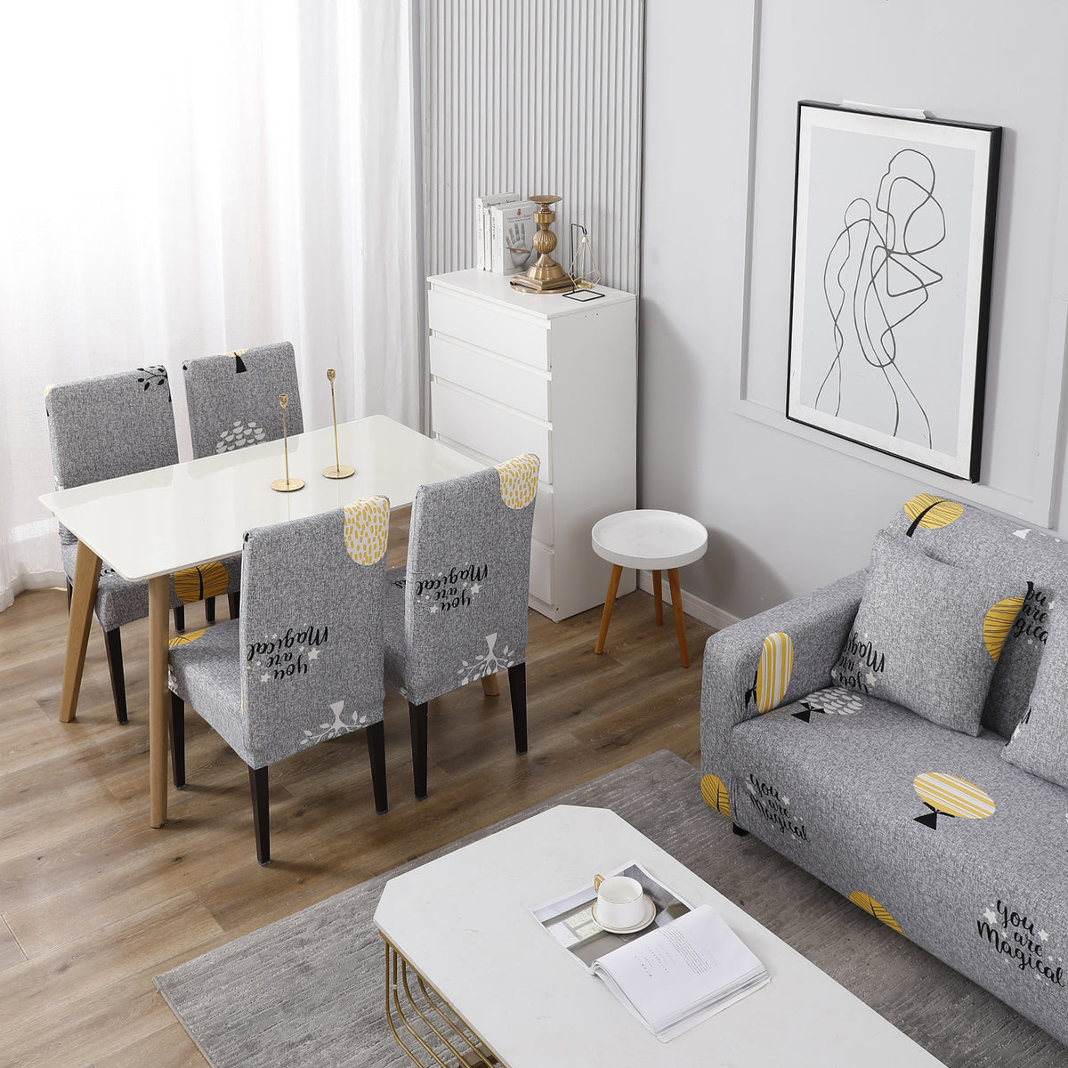 Buy Grey Trees polyester Matching elastic covers for chairs and sofas