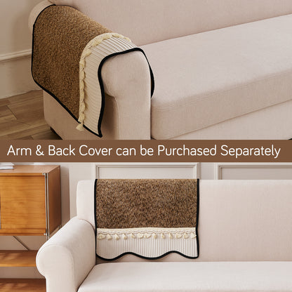 'Wavy Royale Series' Thick Woven Weave Chenille Sofa Cover with Tassel, Chestnut Brown