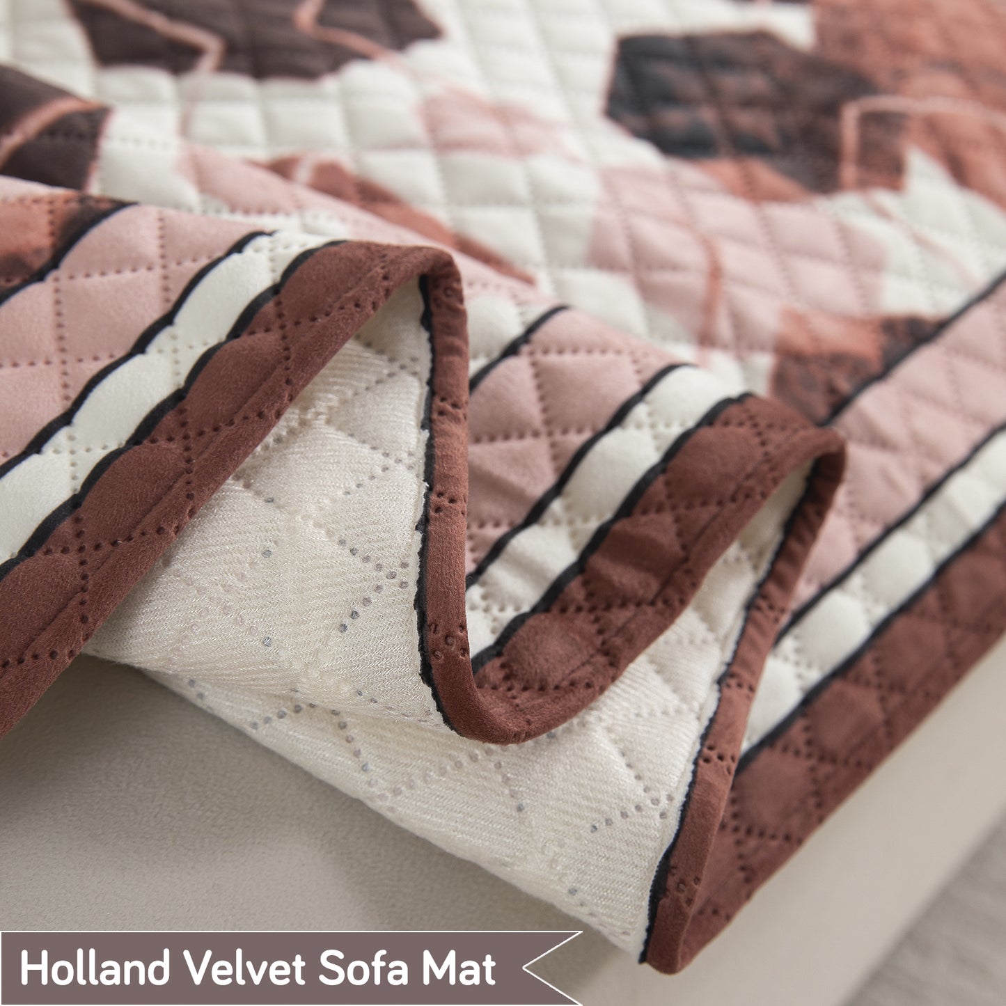 LiefNest Printed Holland Velvet L Shape Sofa Seat Mat with Foam Filling - Geometric Hexagon Cider Red