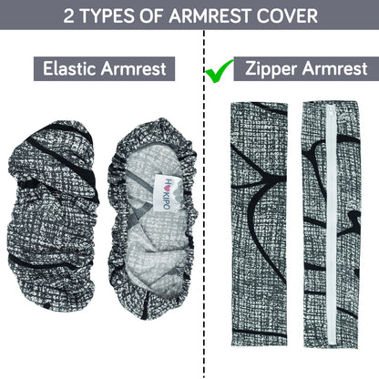 140gsm Printed Armrest Covers for Office Chair (Zipper Style), 1 Pair, Intense Grey Abstract Floral